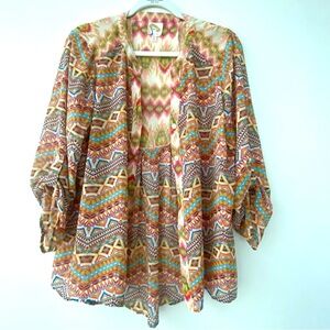 Fig and Flower by Anthropologie Sheer Tunic Top Boho Pattern Size L